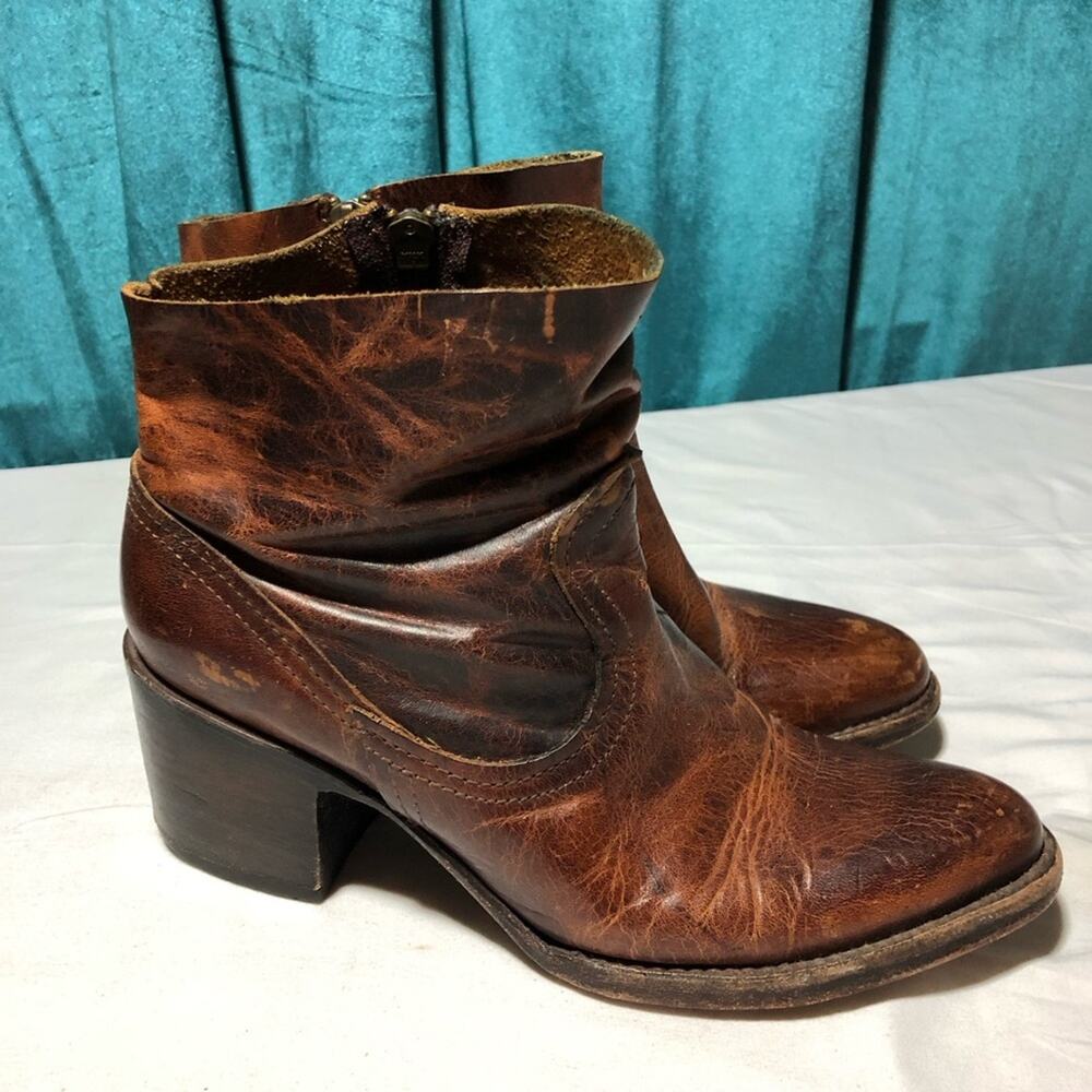 Freebird by Steven flint distressed cognac leather ankle booties sz 5.5 western